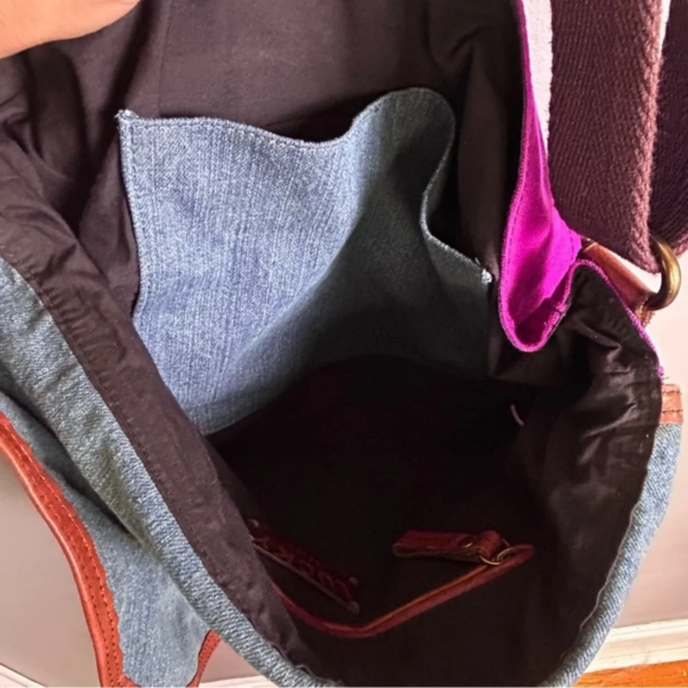 Y2K Lucky Brand messenger satchel bag‎ vtg Purple Hawaiian colorful western